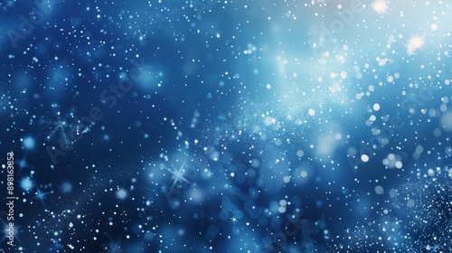 Abstract blue background with snow and stars. Christmas or New Year