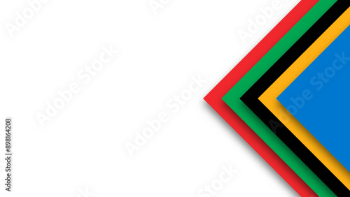 Abstract colored background for the Olympic Games. Geometric shapes in Olympic colors - red, green, orange, blue, black and white. Vector flag for sports games. Shape triangle, square