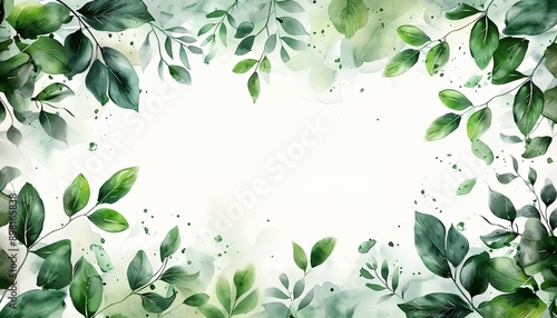 Wallpaper Mural Watercolor green leaves frame on white background vector illustration Torontodigital.ca