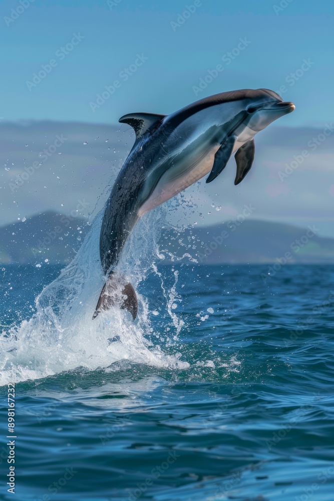 Naklejka premium Dolphin leaping out of the ocean water