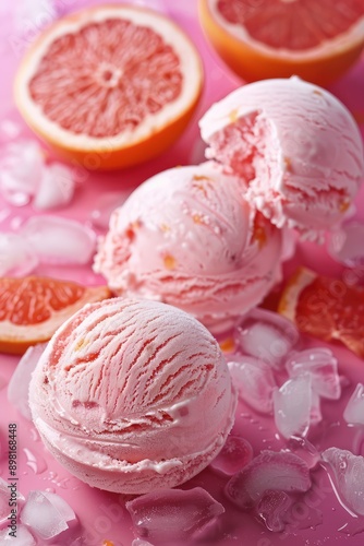 Ice cream close-up with fruit flavor. Selective focus.