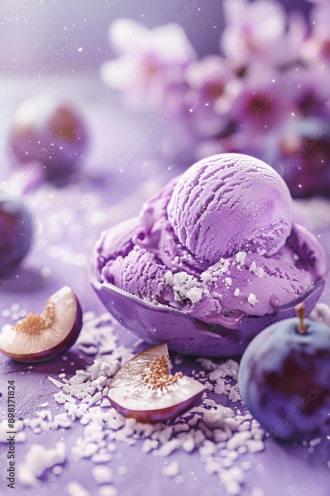 Fototapeta premium Ice cream close-up with fruit flavor. Selective focus.