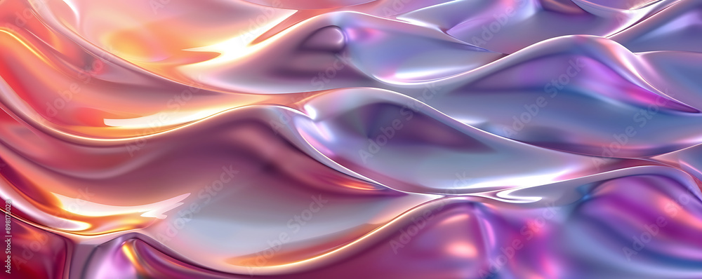 An abstract background featuring holographic chrome gradient waves in vibrant colors An abstract background featuring holographic chrome gradient waves in vibrant colors