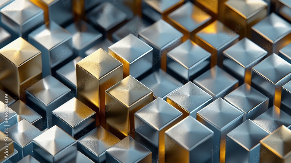 A close up of a gold and silver cube pattern. Abstract background A close up of a gold and silver cube pattern. Abstract background
