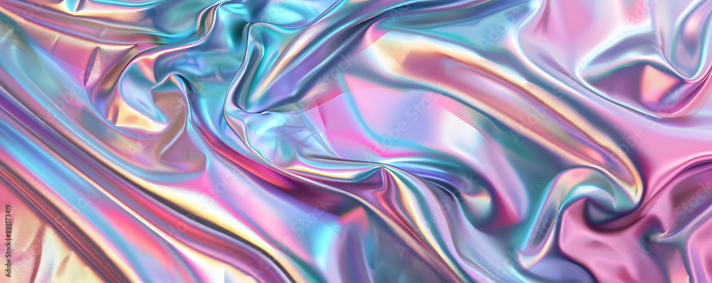 An abstract background featuring holographic chrome gradient waves in vibrant colors An abstract background featuring holographic chrome gradient waves in vibrant colors