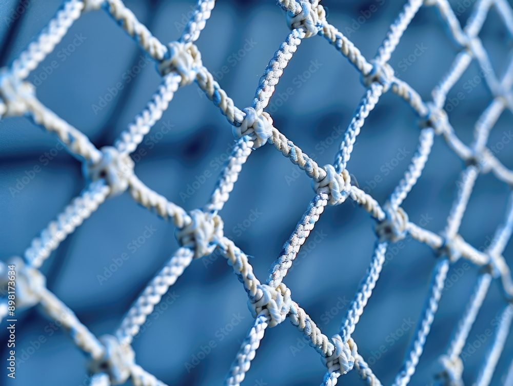 A close-up shot of a blue and white fishing net with intricate details A close-up shot of a blue and white fishing net with intricate details