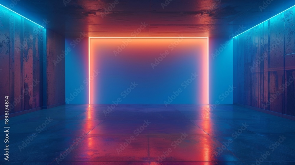 Fototapeta premium Neon Lit Room with Geometric Design