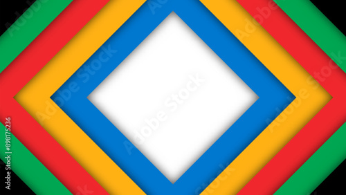 Abstract colored background for the Olympic Games. Geometric shapes in Olympic colors - red, green, orange, blue, black and white. Vector flag for sports games. Shape triangle, square