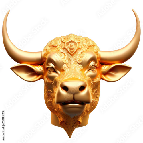 Bull head in gold texture. Cut out transparent background. - Generative AI