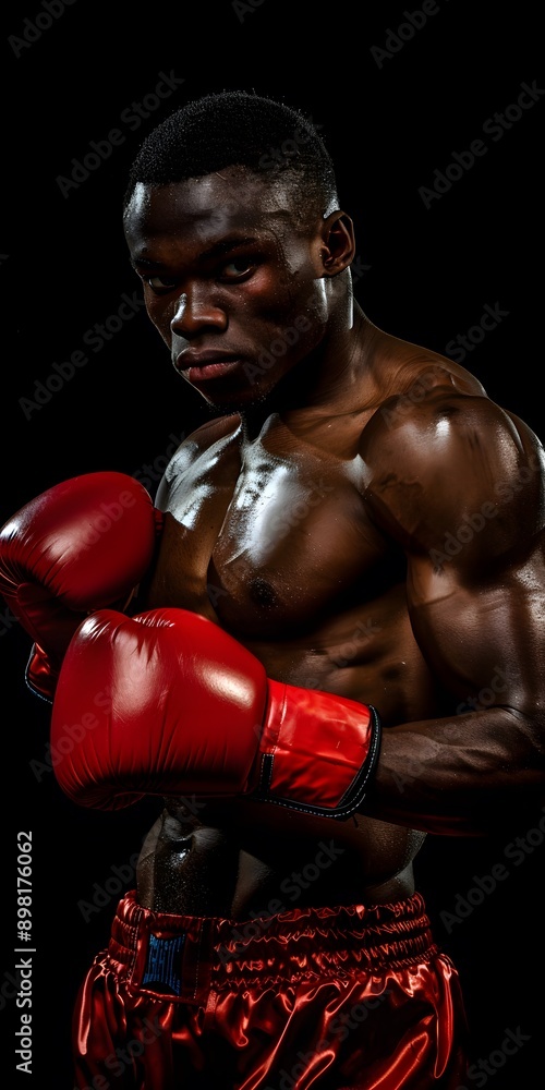 Dynamic image of serious African-American man boxer Dynamic image of serious African-American man boxer