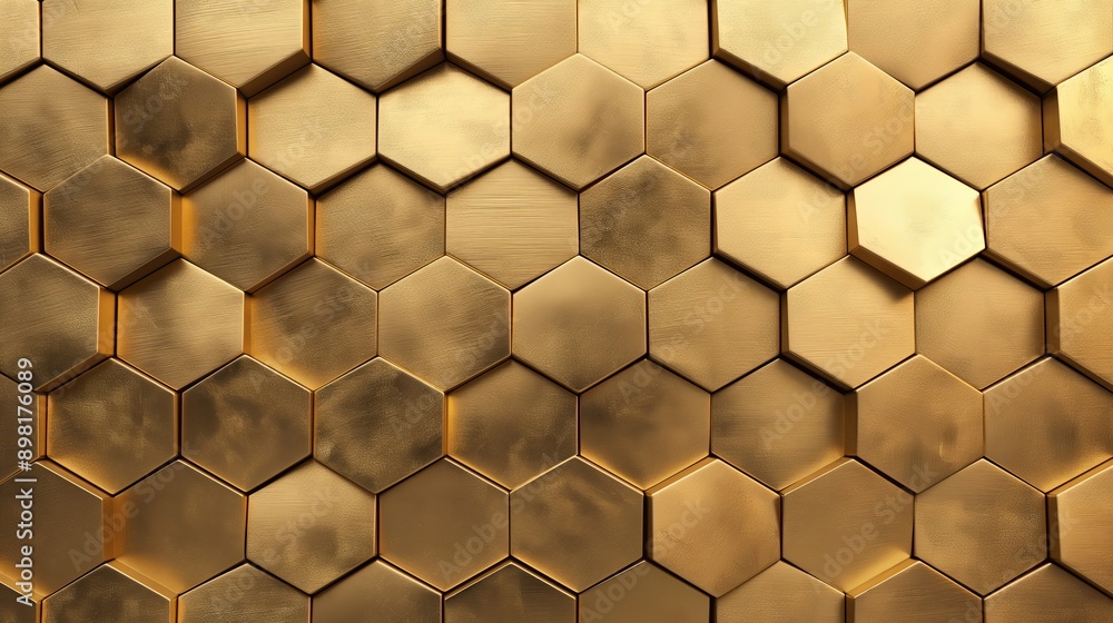 A gold wall with hexagonal shapes. Abstract background A gold wall with hexagonal shapes. Abstract background