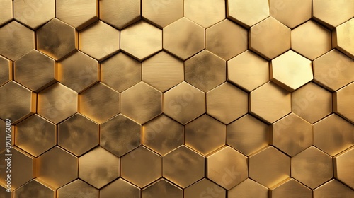 A gold wall with hexagonal shapes. Abstract background