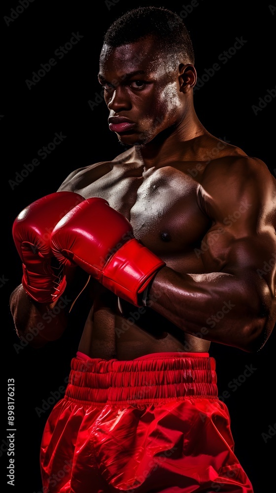 Dynamic image of serious African-American man boxer Dynamic image of serious African-American man boxer
