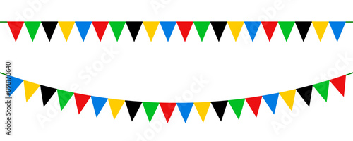 Garland with colorful Olympic Games flags isolated, bright pennants triangles flags decoration