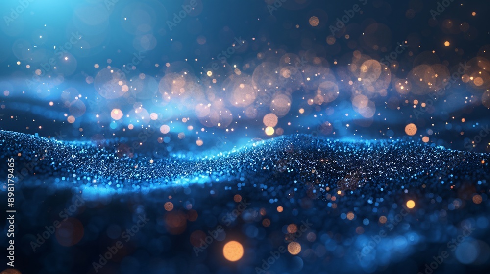 Abstract Blue Sparkle Background with Golden Bokeh Abstract Blue Sparkle Background with Golden Bokeh