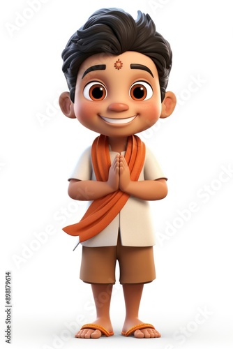 Happy indian boy cute white background spirituality. . photo