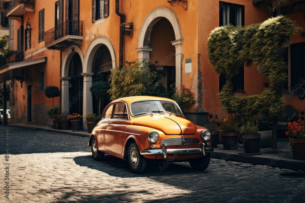 Fototapeta premium Vintage car wallpaper architecture vehicle street.
