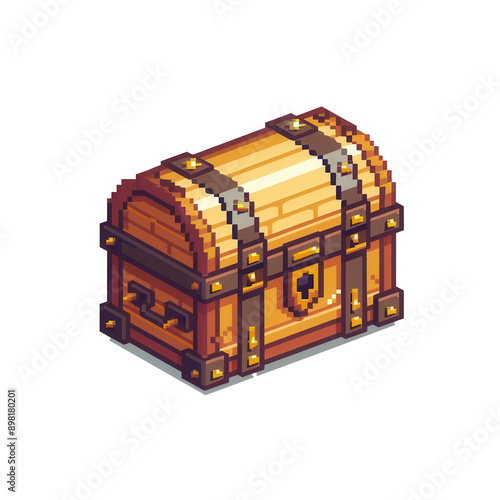 8-bit pixel art of a single treasure chest on transparent background photo