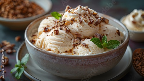 Bread with delicious ice cream topping, ice cream with delicious Bread topping