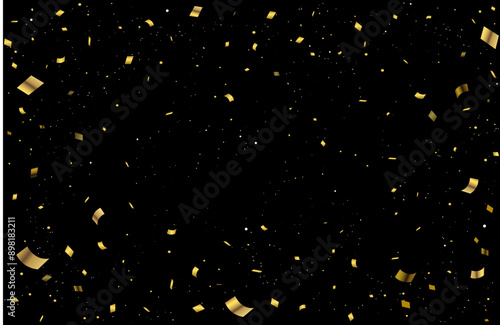 3D gold confetti floating down on a black background