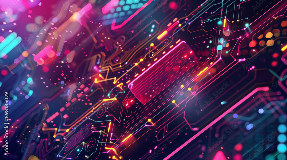 High-tech geometric patterns with a neon glow High-tech geometric patterns with a neon glow