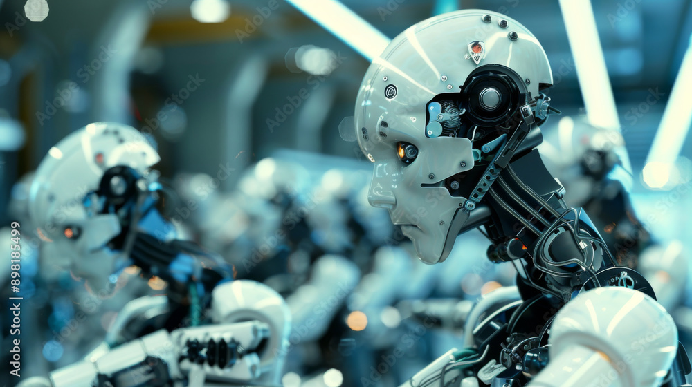 Industrial automation with robots assembling complex machinery Industrial automation with robots assembling complex machinery