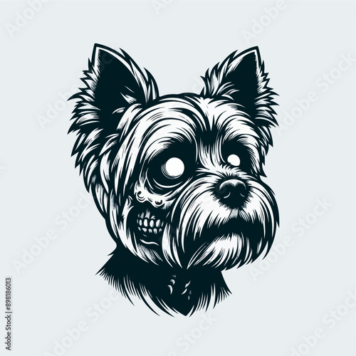 Yorkshire Terrier Cute Dog Zombie Cartoon Vector Icon Illustration. Animal Halloween Icon Concept Isolated Premium Vector. Flat Cartoon Style