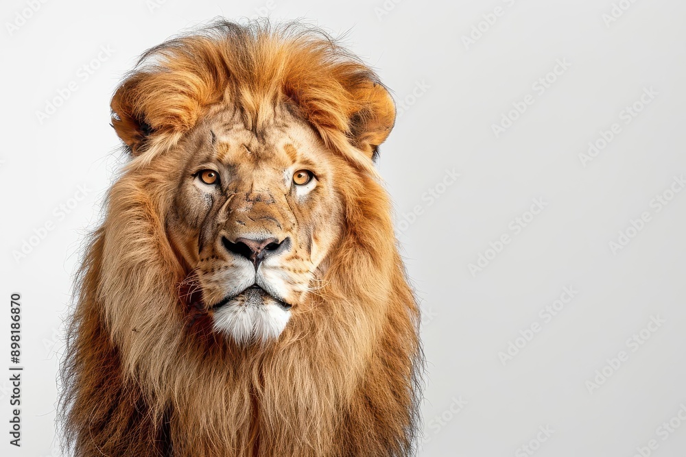 regal portrait of an aged lion with battleworn features and magnificent mane isolated on pure white background with dramatic studio lighting regal portrait of an aged lion with battleworn features and magnificent mane isolated on pure white background with dramatic studio lighting