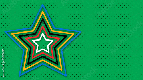 Abstract colored background for the Olympic Games. Geometric shapes in Olympic colors - red, green, orange, blue, black and white. Vector flag for sports games. Shape star