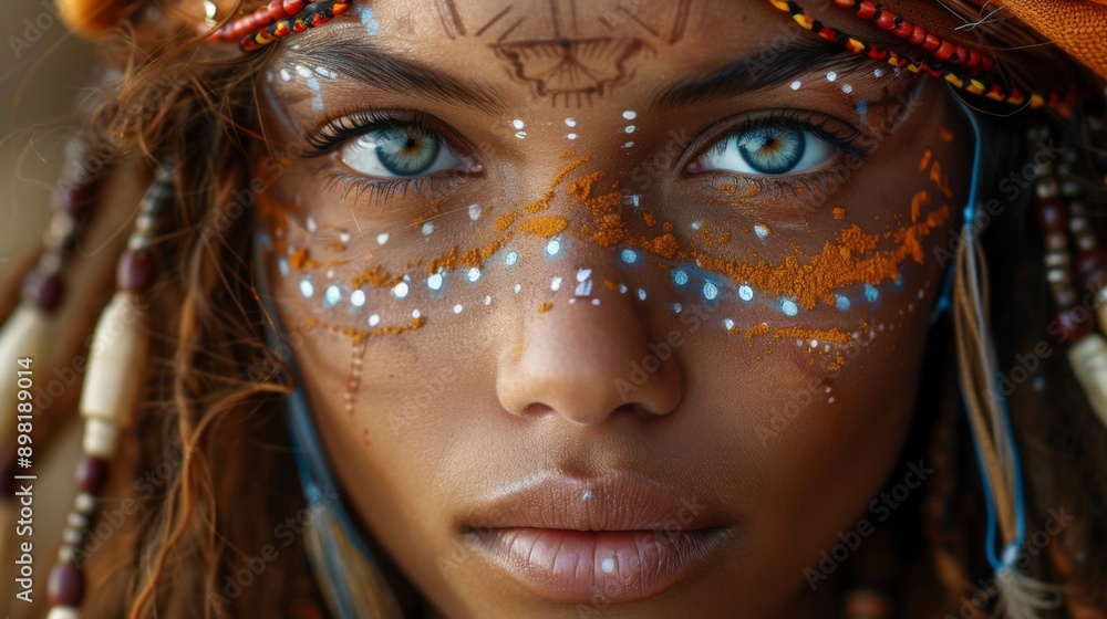 Close-up Portrait of a Woman with Face Paint Close-up Portrait of a Woman with Face Paint