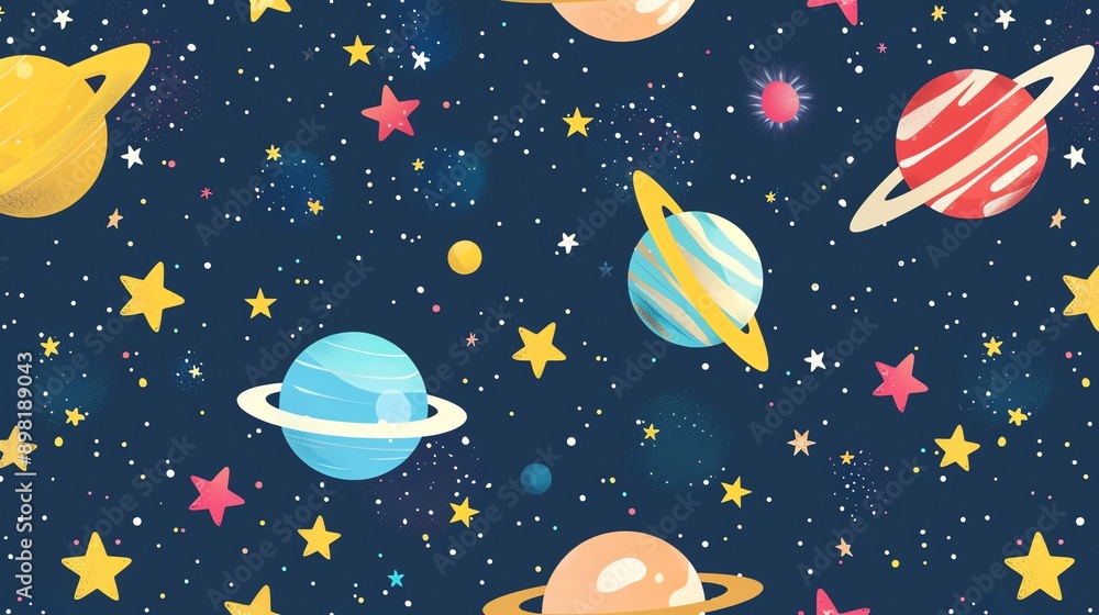 Colorful Planets and Stars Seamless Pattern. Colorful Planets and Stars Seamless Pattern.