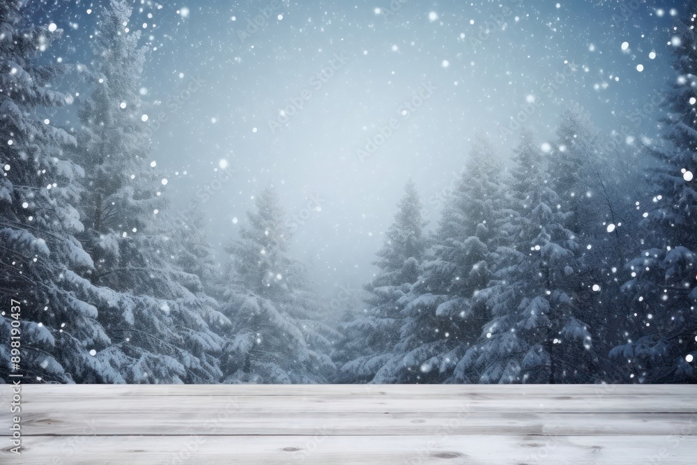 Fototapeta premium Winter table snowy plank landscape outdoors nature.