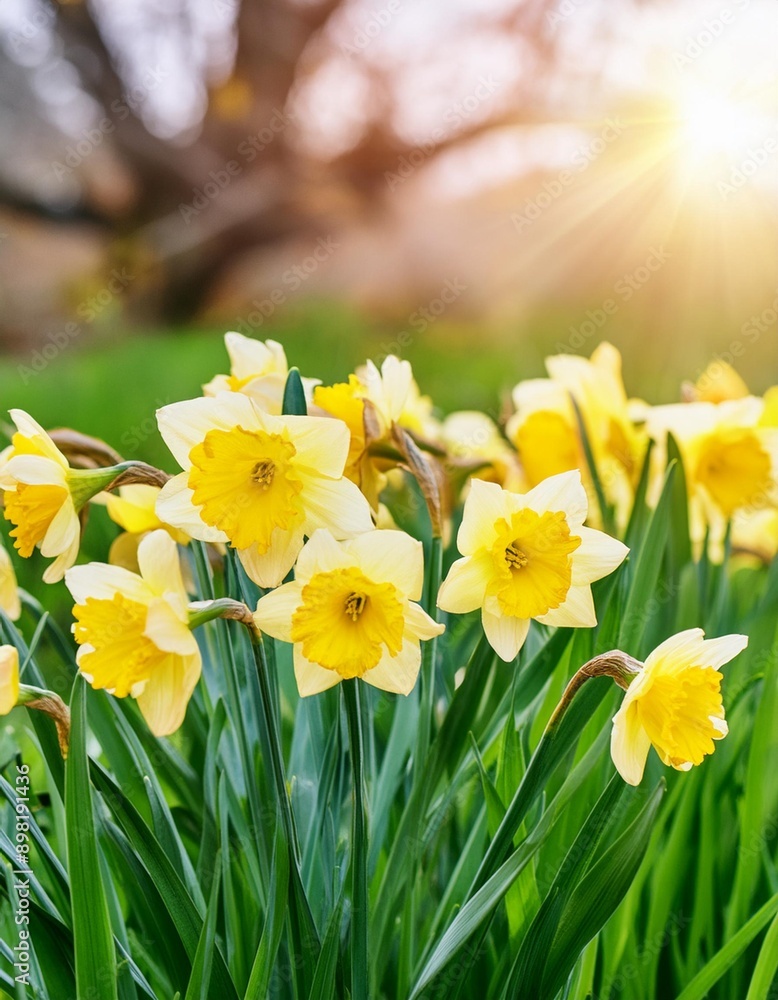 Spring Easter background with beautiful yellow daffodils Spring Easter background with beautiful yellow daffodils