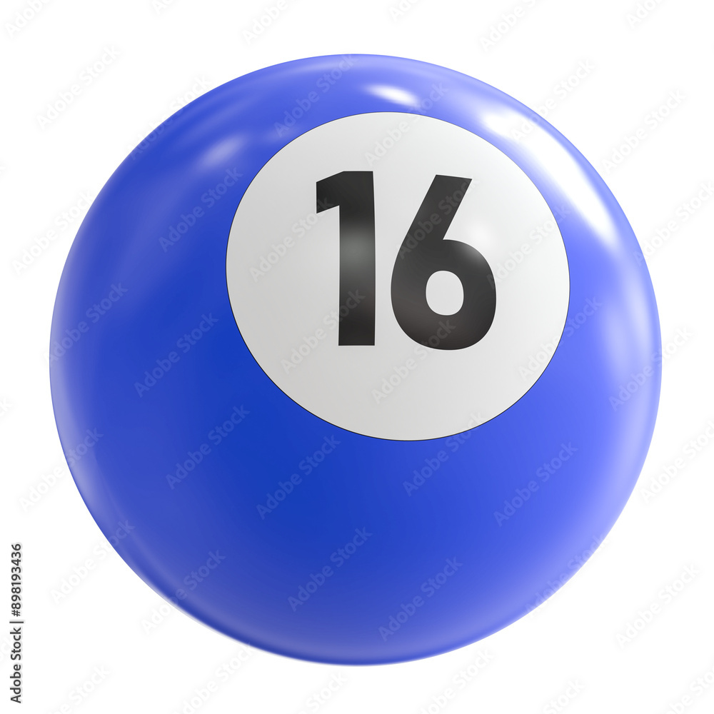 3D Render of Blue Billiard Ball Number 16 3D Render of Blue Billiard Ball Number 16