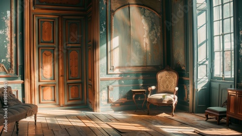 A sunlit room with vintage furniture and a feeling of quiet eleg photo