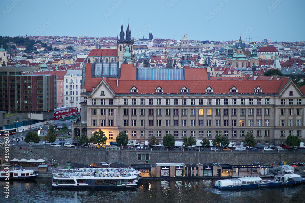 Obraz premium Aerial cityscape evening view of Prague, capital of Czech Republic, view from Letna park