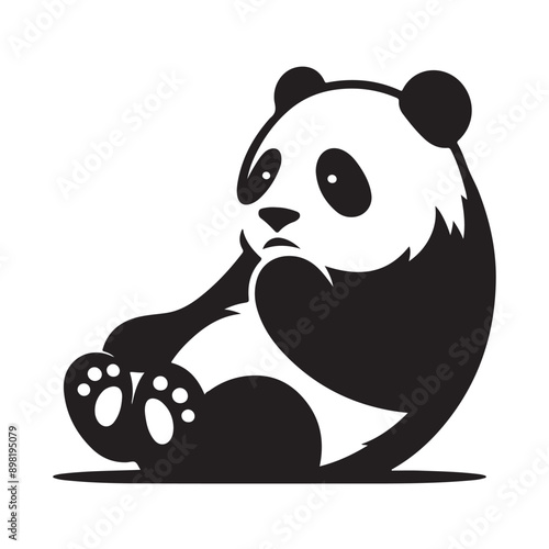 A black panda silhouette drawn against a white background