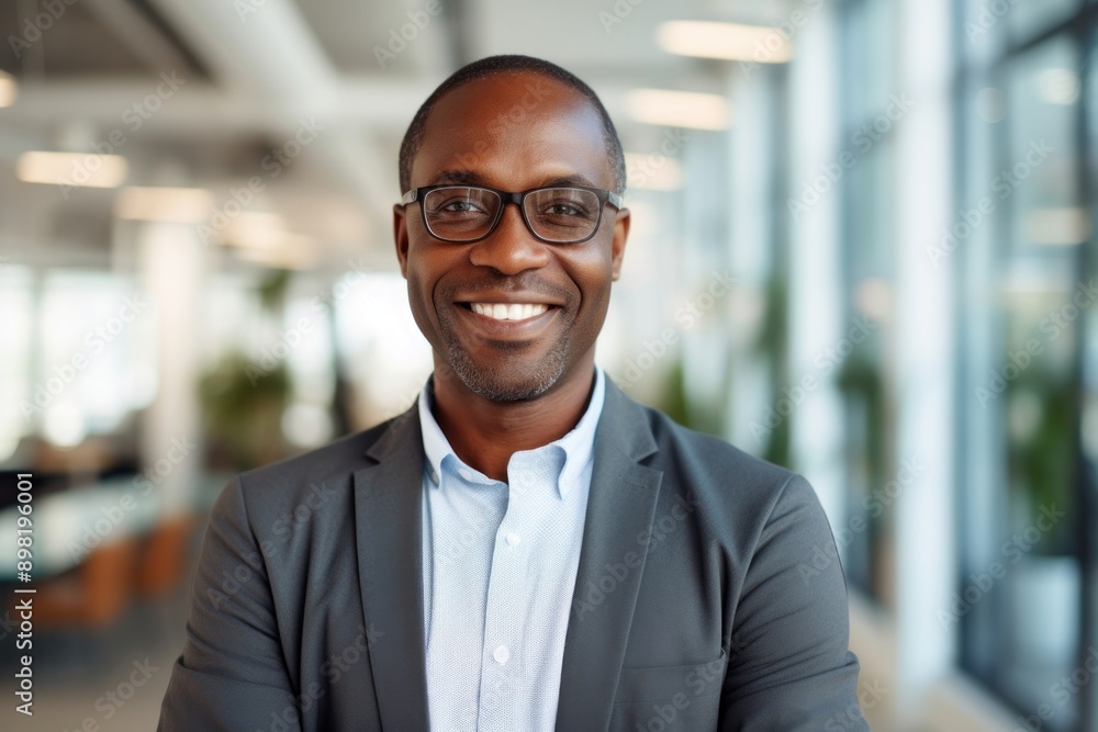 African business man standing portrait glasses. African business man standing portrait glasses.