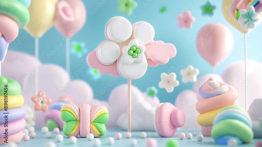 A colorful cloud of marshmallows is floating in the air. The marshmallows are in various colors, including pink, yellow, and green. The scene is playful and whimsical, evoking a sense of fun A colorful cloud of marshmallows is floating in the air. The marshmallows are in various colors, including pink, yellow, and green. The scene is playful and whimsical, evoking a sense of fun