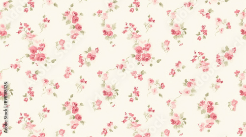 Cute pink tiny roses pattern on a cream background, small floral pattern, vintage shabby chic style wallpaper.floral line art, floral patterns, seamless patterns, background, large flowers.