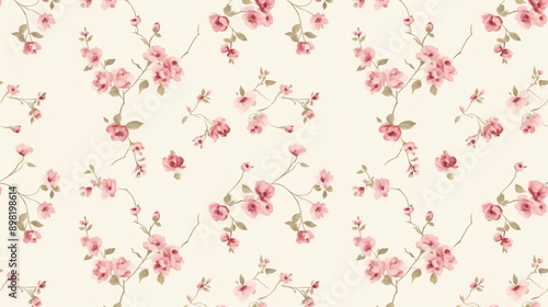Cute pink tiny roses pattern on a cream background, small floral pattern, vintage shabby chic style wallpaper.floral line art, floral patterns, seamless patterns, background, large flowers.