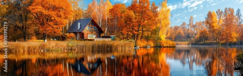 Serene Autumn Landscape with Vibrant Trees and River