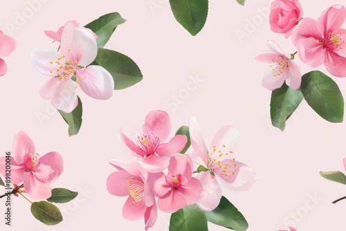 Spring blossoms and blooming flowers in a seamless floral pattern rendered in watercolor style © Thi