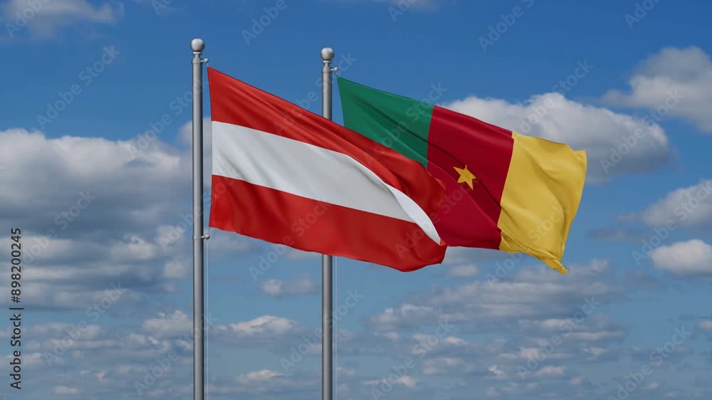 Cameroon and Austria flags flying together, video concept of the relationship, two country relations concept Cameroon and Austria flags flying together, video concept of the relationship, two country relations concept