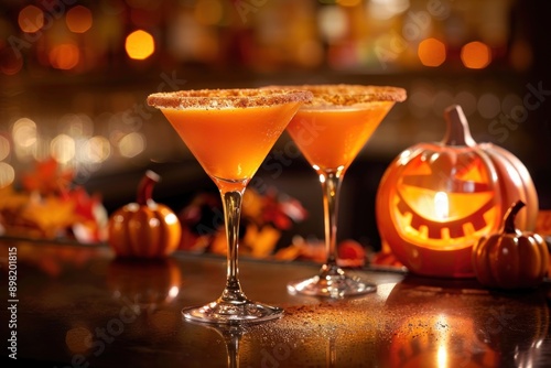 Wallpaper Mural Two Pumpkin Spice Cocktails with a Jack-o'-Lantern and Mini Pumpkins Torontodigital.ca
