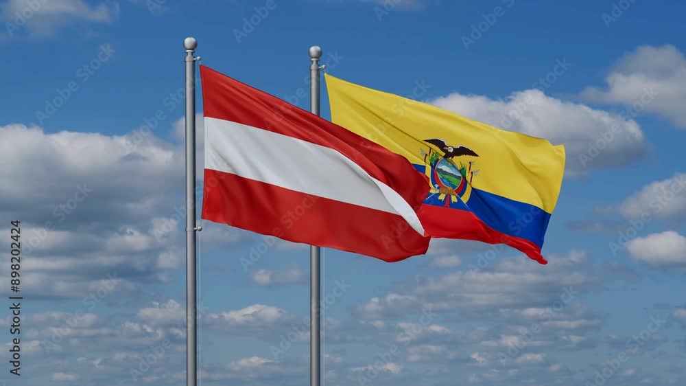 Ecuador and Austria flags flying together, video concept of the relationship, two country relations concept Ecuador and Austria flags flying together, video concept of the relationship, two country relations concept