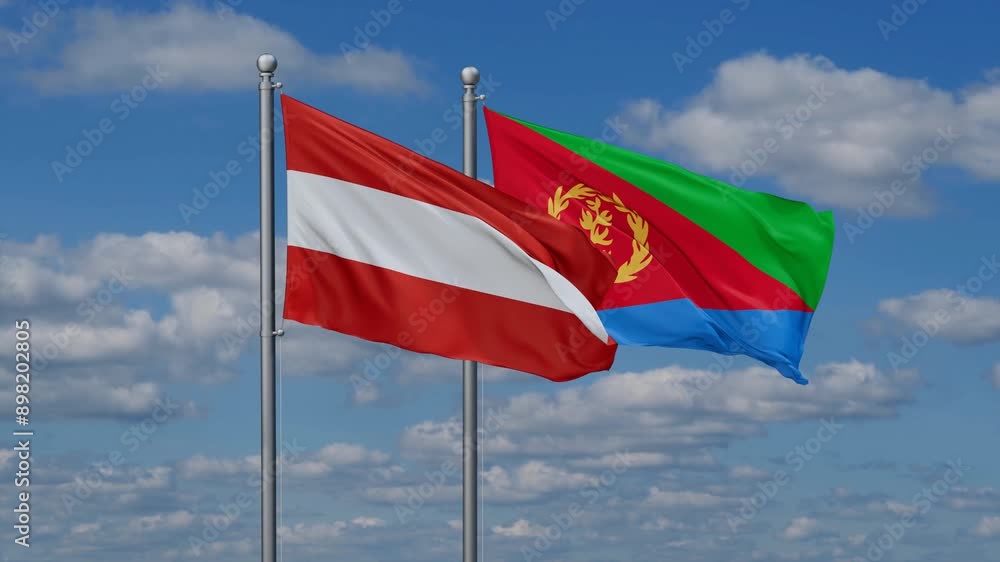 Eritrea and Austria flags flying together, video concept of the relationship, two country cooperation concept Eritrea and Austria flags flying together, video concept of the relationship, two country cooperation concept