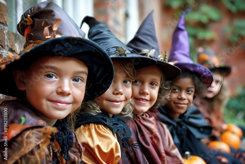 Four Children Dressed as Witches for Halloween photo