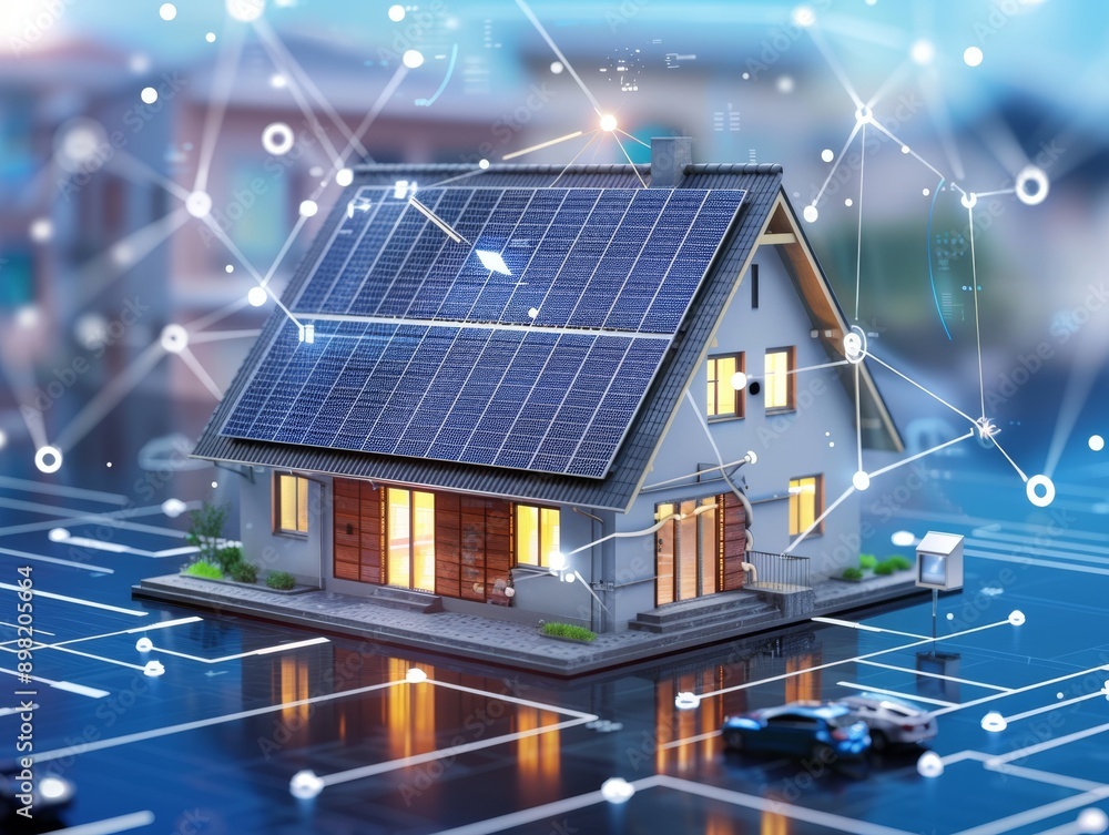 Futuristic smart home with solar panels for renewable energy concepts generative ai banner Futuristic smart home with solar panels for renewable energy concepts generative ai banner