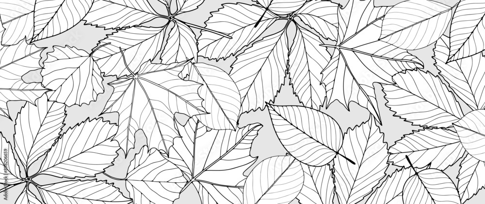 Fototapeta premium Black and white foliage background. Vector botanical illustration.